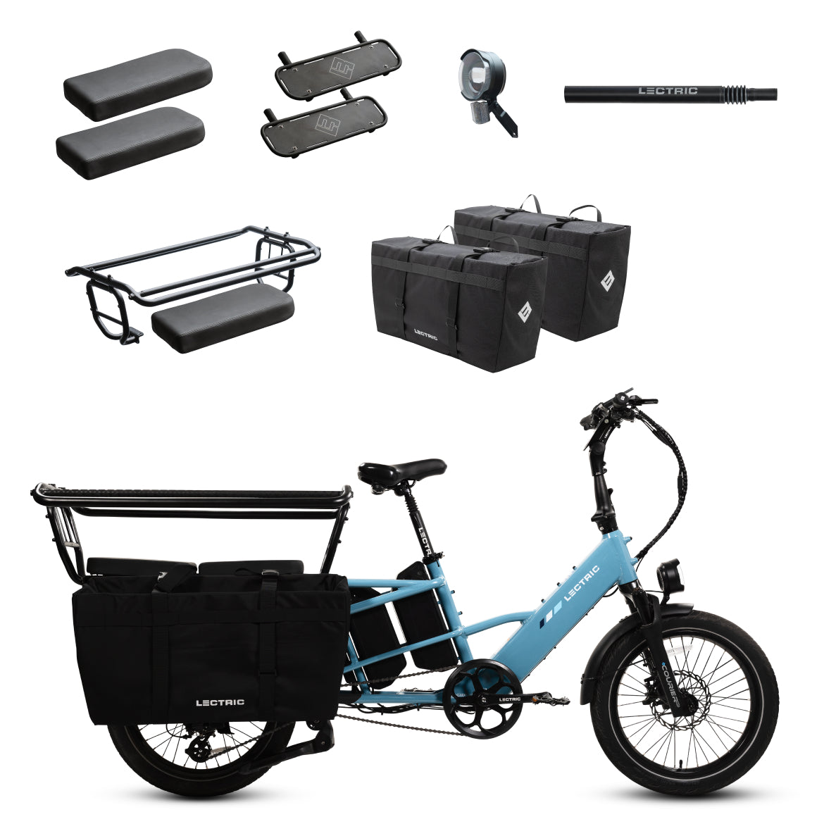 XPedition2 Raindrop Blue Dual-Battery + FREE Running Boards, Cushions, Elite Headlight, Suspension Seat Post, Orbitor, XL Cargo Panniers ($744 Value)