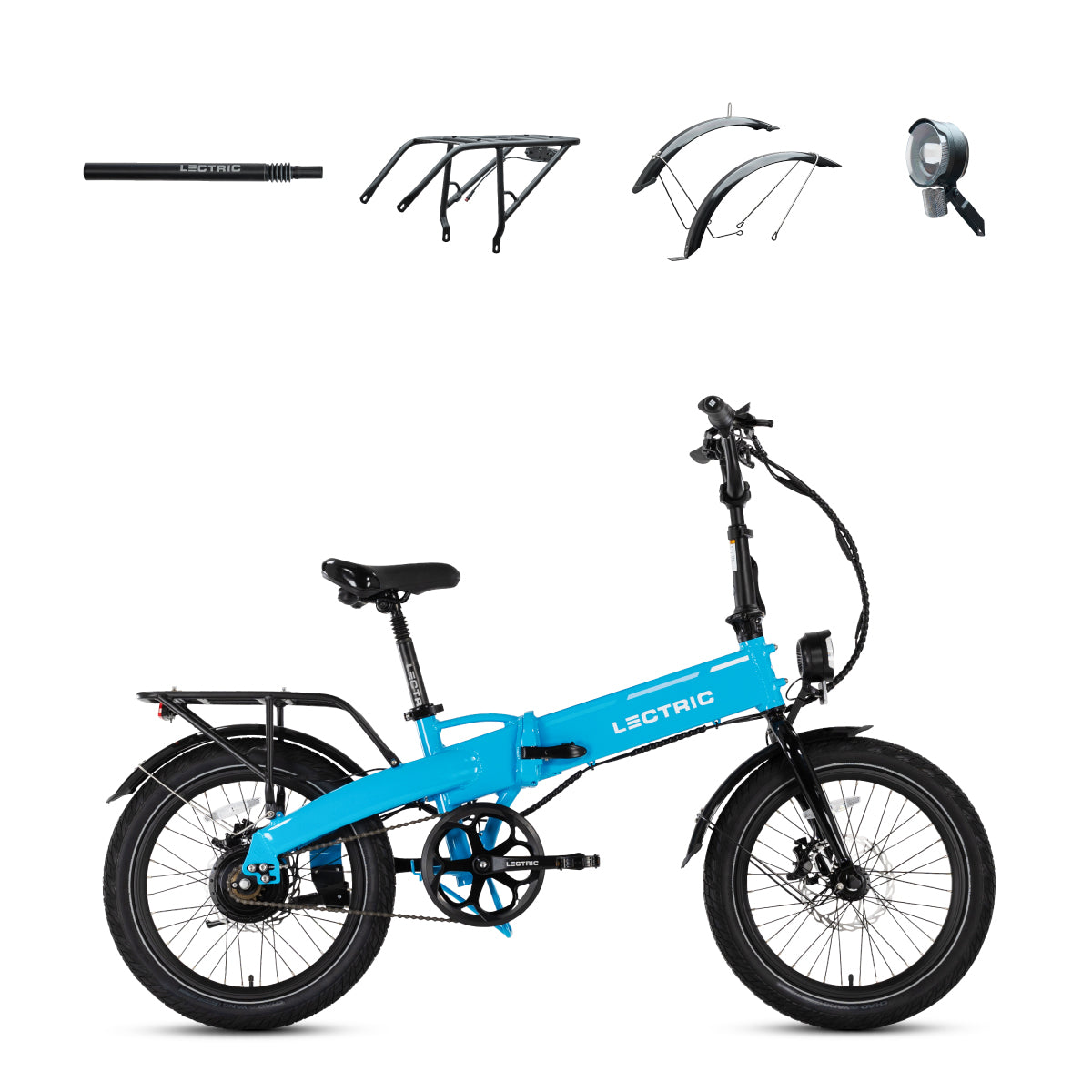 XP Lite2 Lectric Blue Long-Range + FREE Rear Rack, Fenders, Elite Headlight, Suspension Seat Post ($346 Value)