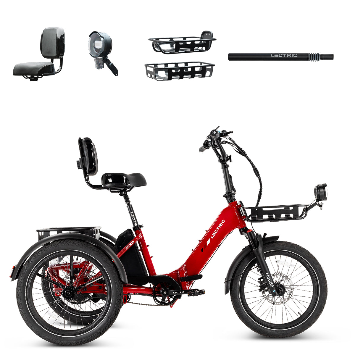 XP Trike2 750 Phoenix Red + FREE Cargo Package, Support Seat, Elite Headlight, Suspension Seat Post, Bike Lock, Mirrors ($558 Value)
