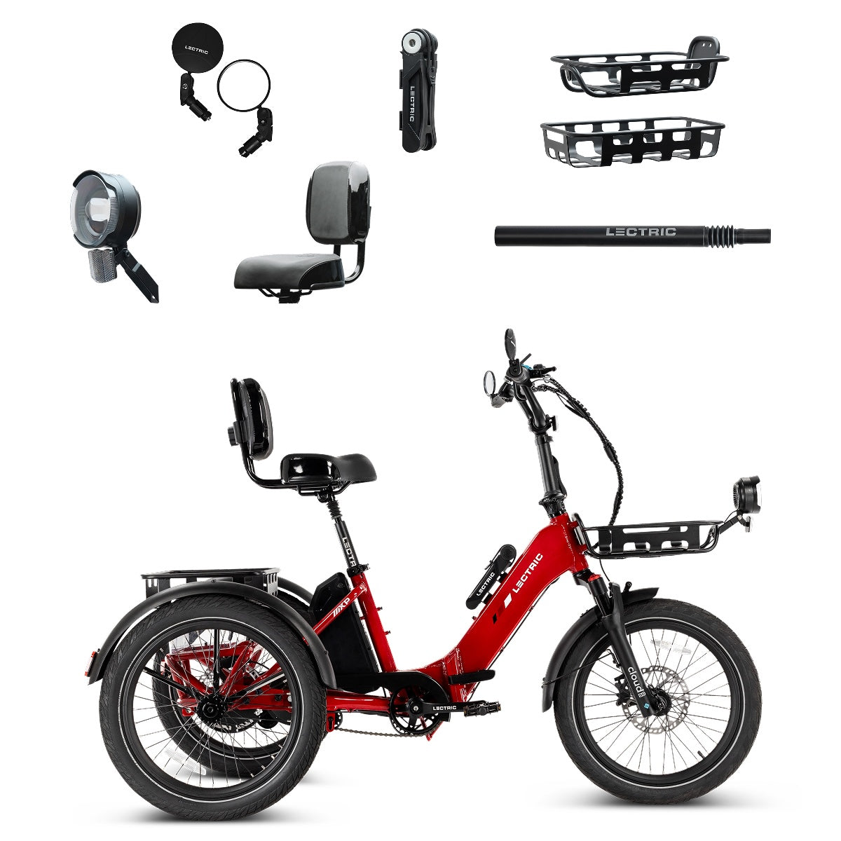 XP Trike2 750 Phoenix Red + FREE Cargo Package, Support Seat, Elite Headlight, Suspension Seat Post, Bike Lock, Mirrors ($558 Value)