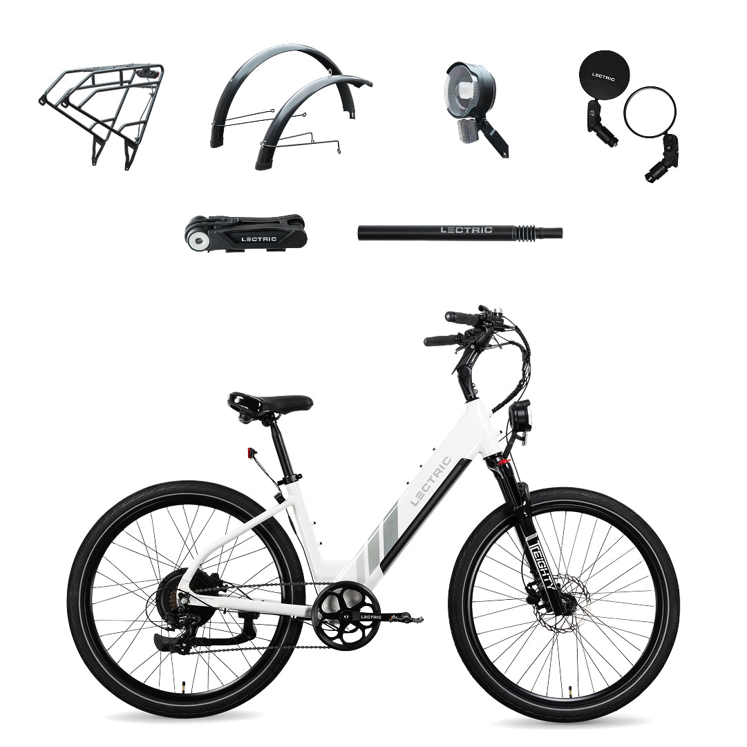 XPress 750 Step-Thru + FREE Rear Rack, Fenders, Elite Headlight Suspension Seat Post, Bike Lock, Mirrors ($439 Value)
